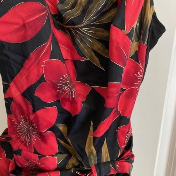 Longitude swimsuit Size 14 Red and Black floral side tie - Picture 2 of 5